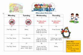 Afterschool January Timetable